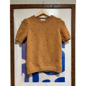 Short Sleeve Pom Pom Knit Sweater